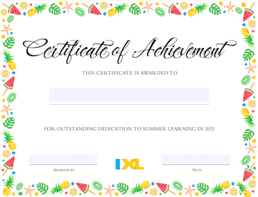 IXL Summer Certificate Version 1 PDF
