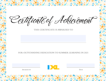 IXL Summer Certificate Version 2 PDF