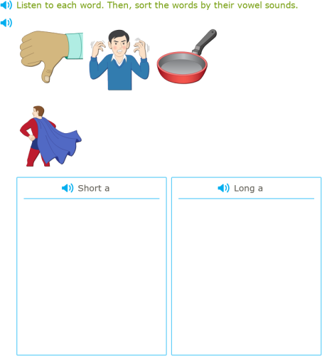 IXL - Sort short and long vowel words (Year 1 English practice)