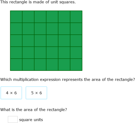 IXL - Multiply to find the area of a rectangle made of unit squares ...