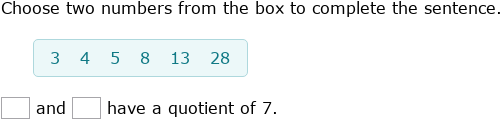 IXL - Choose numbers with a particular quotient (Year 4 maths practice)